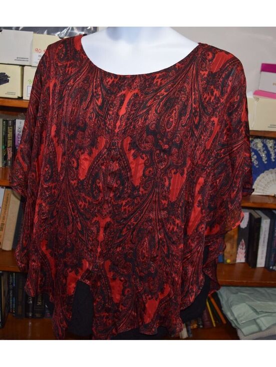 Alyx Tops - ALYX Women's 3X Plus Size Red and Black Paisley Blouse
